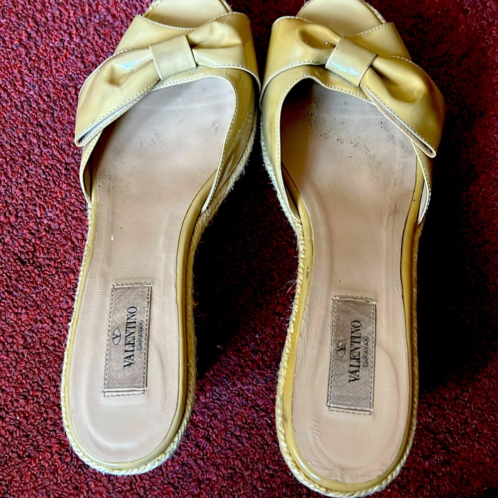 Valentino, beige patent, leather wedge shoes